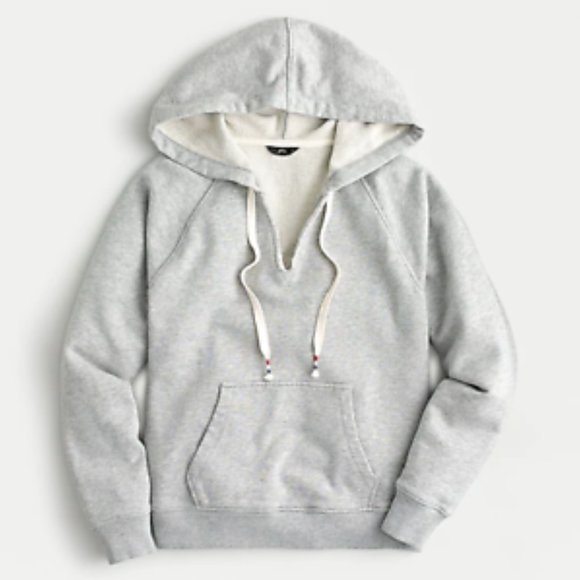 J. Crew V-neck Cotton Terry Hoodie Heather Grey Large NWOT - Picture 2 of 9